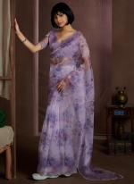 Organza Lavender Festival Wear Hand Work Saree